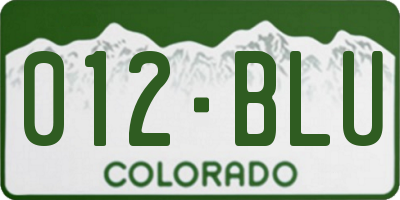 CO license plate 012BLU