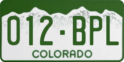 CO license plate 012BPL