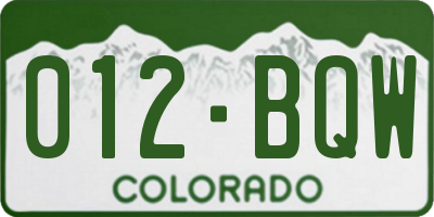 CO license plate 012BQW