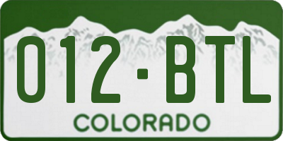 CO license plate 012BTL