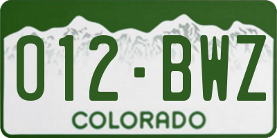 CO license plate 012BWZ