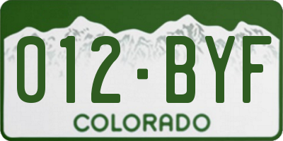 CO license plate 012BYF