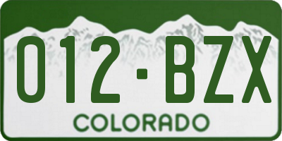 CO license plate 012BZX