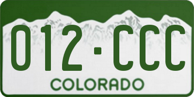 CO license plate 012CCC
