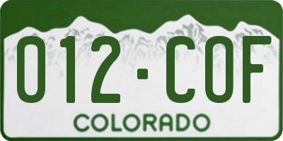 CO license plate 012COF