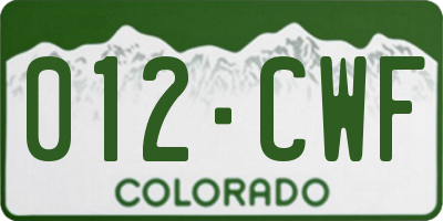 CO license plate 012CWF