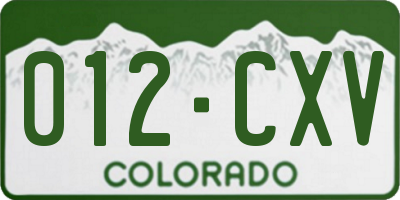 CO license plate 012CXV