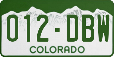 CO license plate 012DBW