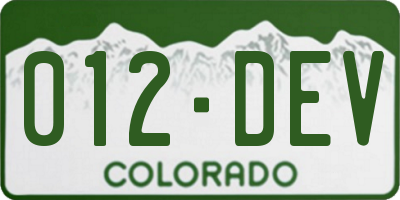 CO license plate 012DEV