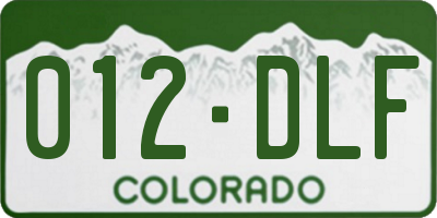 CO license plate 012DLF