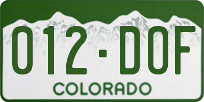 CO license plate 012DOF