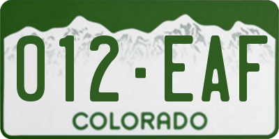 CO license plate 012EAF