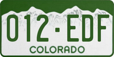 CO license plate 012EDF