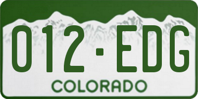 CO license plate 012EDG