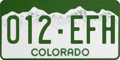 CO license plate 012EFH
