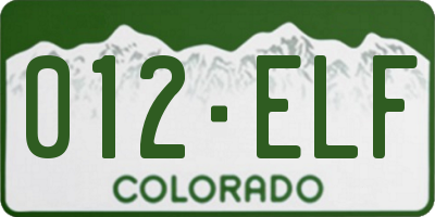 CO license plate 012ELF