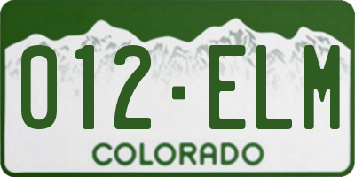CO license plate 012ELM