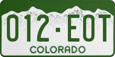 CO license plate 012EOT