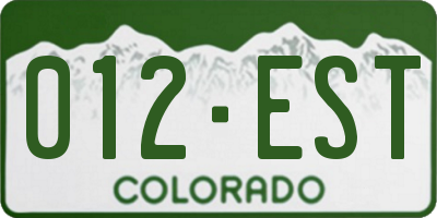 CO license plate 012EST