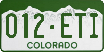 CO license plate 012ETI