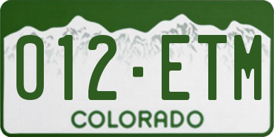 CO license plate 012ETM
