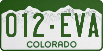 CO license plate 012EVA