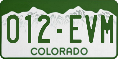 CO license plate 012EVM
