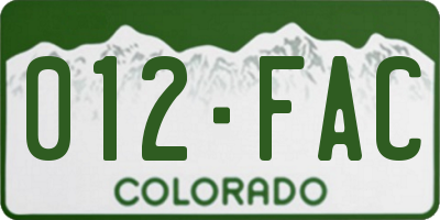 CO license plate 012FAC