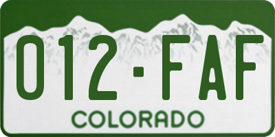 CO license plate 012FAF