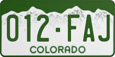 CO license plate 012FAJ