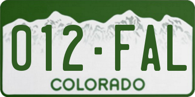 CO license plate 012FAL