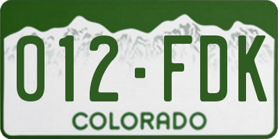 CO license plate 012FDK