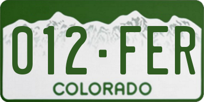CO license plate 012FER