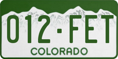 CO license plate 012FET