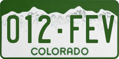 CO license plate 012FEV