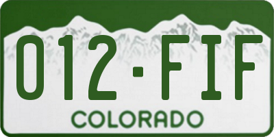 CO license plate 012FIF