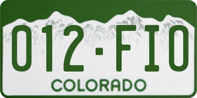 CO license plate 012FIO