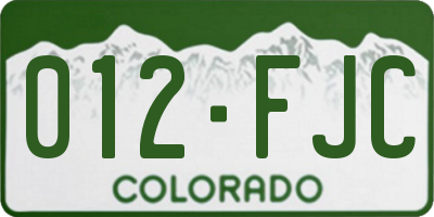 CO license plate 012FJC
