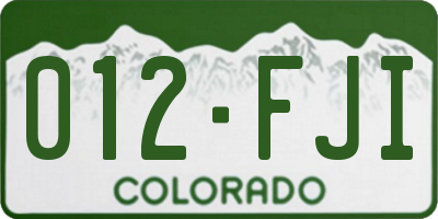 CO license plate 012FJI