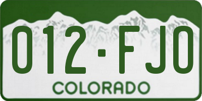 CO license plate 012FJO