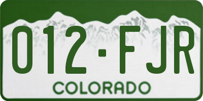 CO license plate 012FJR