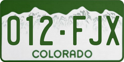 CO license plate 012FJX
