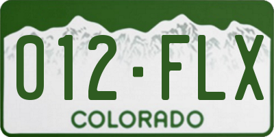 CO license plate 012FLX