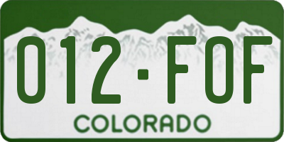 CO license plate 012FOF