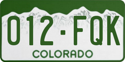 CO license plate 012FQK