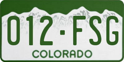 CO license plate 012FSG