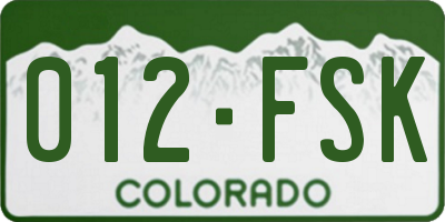 CO license plate 012FSK