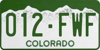 CO license plate 012FWF