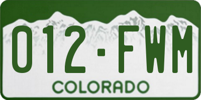 CO license plate 012FWM