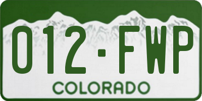 CO license plate 012FWP